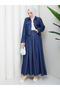 Pocket Detail Zippered Denim Jacket & Corset Skirt Hijab Suit Rc9033 - 5