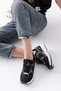 Women's Daily Black Lace-Up Sneakers with Wedge Heel Comfortable Athletic Shoes - 3