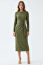Crew Neck Zippered Waistline Tie-Detail Regular Knitted Dress - 2