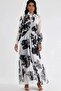 Msn Floral Print , Long Dress with Buttons and Tie Detail - 6