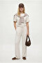 Women's Elix Modal Touch Crew Neck Waist Elastic Pocketed Ecru Bottom Top Set