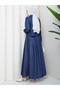 Pocket Detail Zippered Denim Jacket & Corset Skirt Hijab Suit Rc9033 - 6