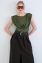 Green Crew Neck Padded Transparent Knitted Blouse with Shawl Detail on the Front Alc-X15334 - 5