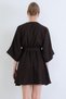 Bitter Brown Double Breasted Collar Gathered Waist Linen Dress Alc-X13746 - 8