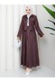 Pocket Detail Zippered Denim Jacket & Corset Skirt Hijab Suit Rc9033 - 5