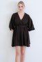 Bitter Brown Double Breasted Collar Gathered Waist Linen Dress Alc-X13746 - 3