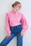 Pink Judge Collar Buttoned Front Balloon Sleeve Ruffle Fabric Shirt Blouse Alc-X15405 - 5
