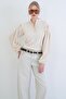 Ecru High Collar Buttoned Front Balloon Sleeve Ruffle Fabric Shirt Blouse Alc-X15405 - 5