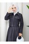 Pocket Detail Zippered Denim Jacket & Corset Skirt Hijab Suit Rc9033 - 6