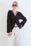 Women's Bitter Brown V-Neck Ruffle Fabric Blouse with Twist Detail Alc-X15416 - 2