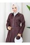 Pocket Detail Zippered Denim Jacket & Corset Skirt Hijab Suit Rc9033 - 7