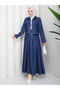 Pocket Detail Zippered Denim Jacket & Corset Skirt Hijab Suit Rc9033