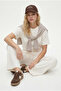 Women's Elix Modal Touch Crew Neck Waist Elastic Pocketed Ecru Bottom Top Set - 3