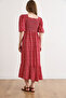 Women's Red Gipe Detailed Midi Woven Viscose Dress Elb-19002607 - 6