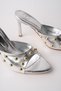 Helena Women's Stiletto Heels with Studded Pointed Toe and Metal Detail Slipper - 2