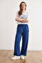 Women's Navy Blue Pocketed Modal Buttoned Wide Leg Sweatpants Eşf-00000086 - 4