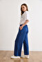 Women's Navy Blue Pocketed Modal Buttoned Wide Leg Sweatpants Eşf-00000086 - 3