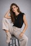 Women's Black Cotton Pack Curled Sleeve Detail Crew Neck T-Shirt - 4