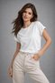 Women's White Cotton Double Sleeve Detailed Crew Neck T-Shirt - 3