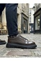 Ba0245 Brown Patent Leather Parachute Detailed Smart Rubber Laces High Sole Casual Men's Shoes - 2