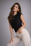 Women's Black Cotton Pack Curled Sleeve Detail Crew Neck T-Shirt - 3