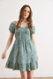 Women's Green Gipe Detailed Mini Woven Viscose Dress Elb-19002606 - 3