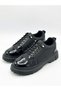 Ba0245 Black Patent Leather Parachute Detailed Smart Rubber Lacing High Sole Casual Men's Shoes - 6