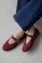 Bella Women's Belt Detail Suede Ballet Flats Claret Red