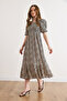 Women's Black Daisy Gipe Detailed Midi Woven Viscose Dress Elb-19002607 - 3
