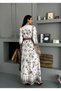 Women's White-Acute Brown Atlas Fabric Button Detailed Belt Piece Maxi Dress Jen2599 - 4