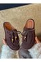 Coffee Suede (Lina) Saraçlı Bead Detail Women's Slipper - 2