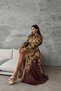 Women's Brown Atlas Fabric Shirt Collar Belt Pack Maxi Dress Jen4220 - 2