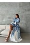 Women's White-Blue Atlas Fabric Shirt Collar Belt Pack Maxi Dress Jen4220 - 2