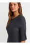 10647 Crew Neck Corded Fabric Cuff Detail Knitwear Sweater-A.Melange