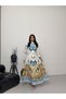 Women's Ecru-Blue Atlas Fabric Mock Neck Belt Pack Maxi Dress Jen2639 - 2
