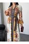 Women's Brown Atlas Fabric Full Length Buttoned Belted Maxi Dress Jen2624 - 2