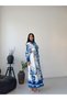 Women's Cobalt Atlas Fabric Shirt Collar Belt Pack Maxi Dress Jen2644 - 5
