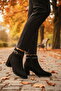 Black Suede Zippered Women's Heeled Boots with Fur Inside - 3
