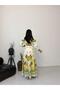 Women's Ecru-Orange Atlas Fabric Mock Neck Belt Pack Maxi Dress Jen2639 - 5