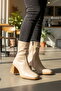Beige Fleece Zippered Stretch Women's Heeled Boots - 3