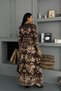 Women's Brown Atlas Fabric Button Detailed Belt Pack Maxi Dress Jen2599 - 3