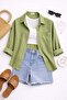 Women's Oversized Khaki Green Linen Shirt – Summer Collection - 3