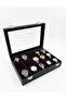 Faux Leather Compartment Wooden Watch Jewelry Box with Burgundy Cushions - 3