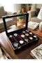 Faux Leather Compartment Wooden Watch Jewelry Box with Burgundy Cushions - 5