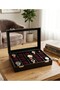 Faux Leather Compartment Wooden Watch Jewelry Box with Burgundy Cushions