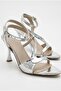 Women's Metallic Silver Design Silver Crocodile Detailed Thin High Heeled Evening Dress Shoes - 3