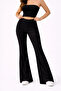 Corded Fabric Ribbed Knit Flared Leggings High Waist E Stretchy Casual Comfortable Pants - Black - 2