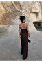 Brown Backless Low-Cut Corded Fabric Set - 4