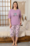 Plus Size Cotton Piece Patterned Short Sleeve Bermuda Capri Pajama Set - 2