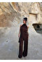 Brown Backless Low-Cut Corded Fabric Set